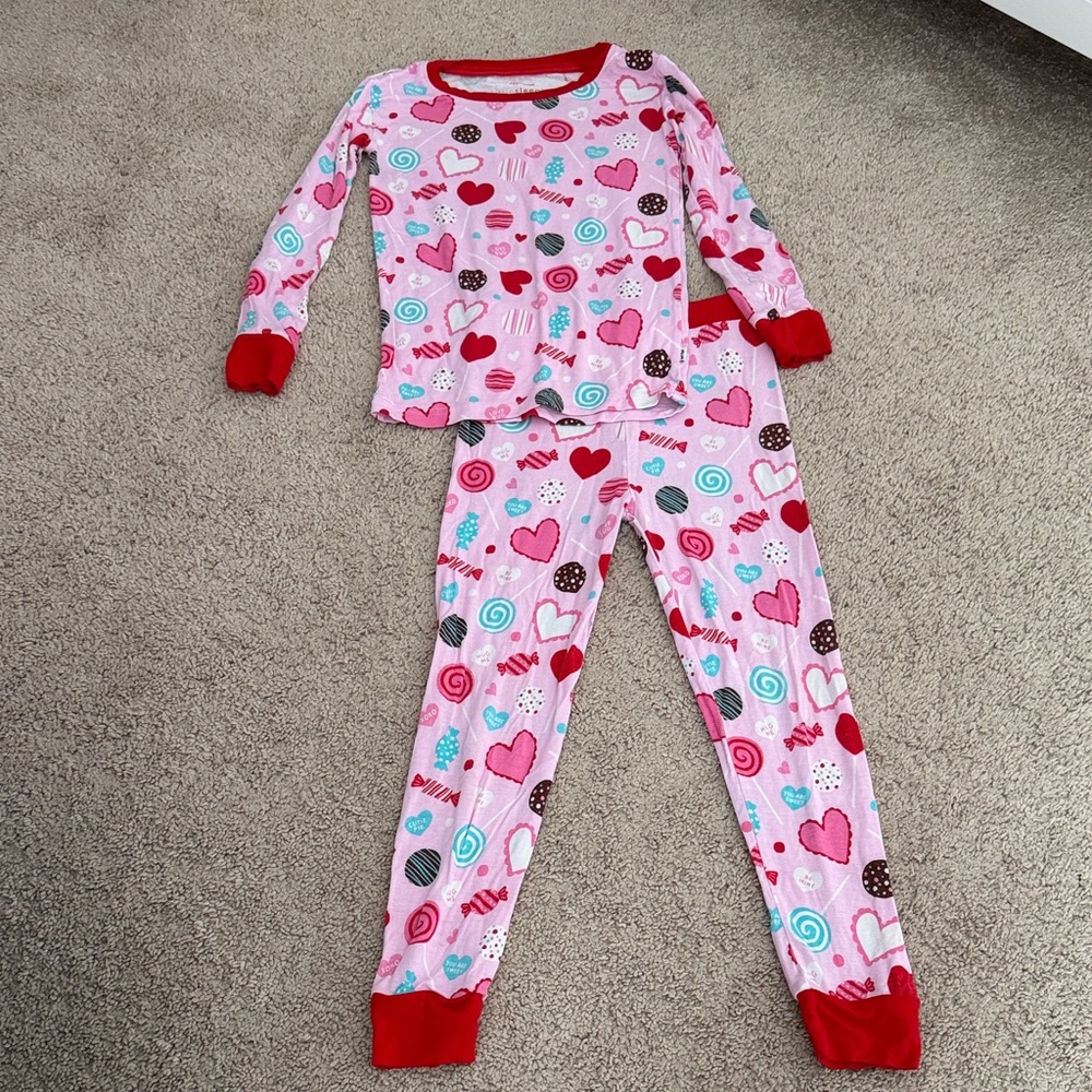 Little Sleepies Valentine’s Day Treats Kids Heart and Candy Print Pajamas 4T